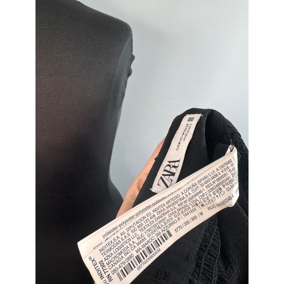 ZARA Black Blouse Floral Sheer Polka Dot Beaded Embroidered V-Neck Size Medium M - Picture 5 of 5